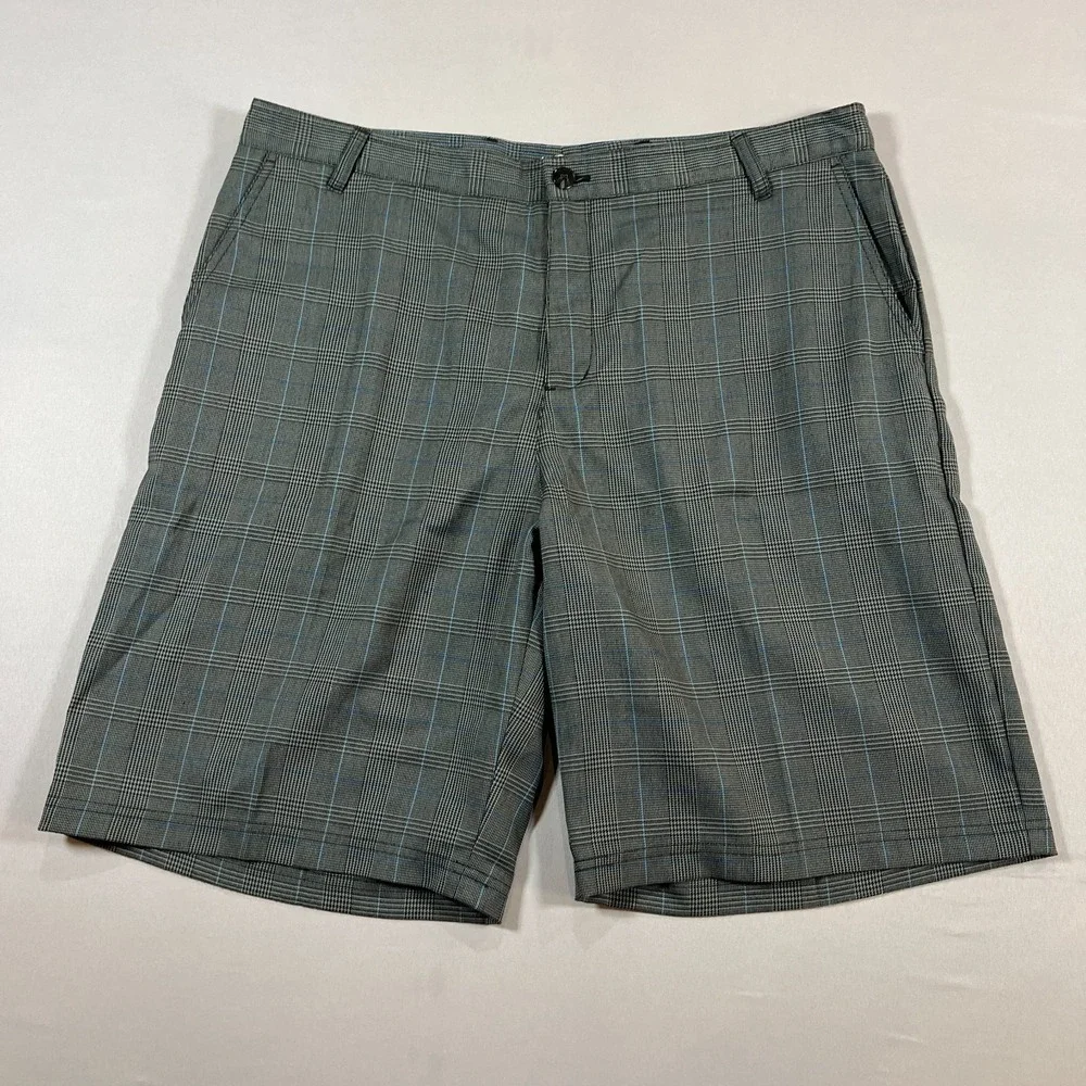 Adidas Golf Shorts Mens 38 Gray Plaid Flat Front High Rise Performance Casual